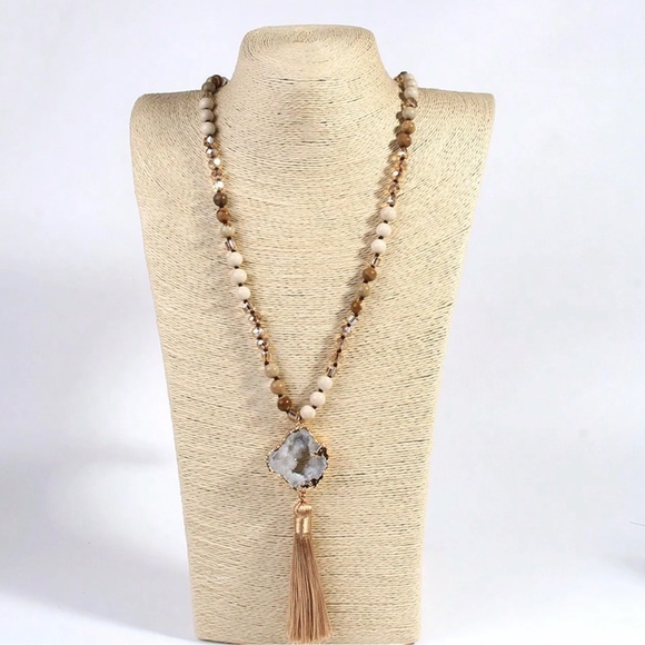 Luxe Druzy Beaded Glass Knot Tassel Long Wrap Necklace - Picture 7 of 7